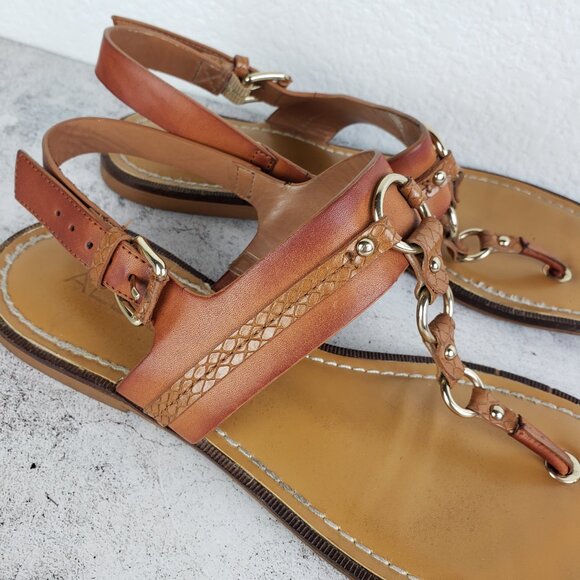 ALDO Brown Leather Flat Thong Sandals Slingback size US 9 EU 40 Boho Resortwear - Picture 11 of 11